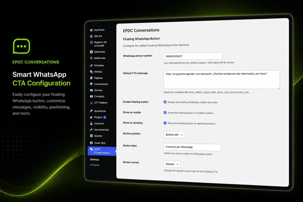 EPDC Conversations settings in WordPress