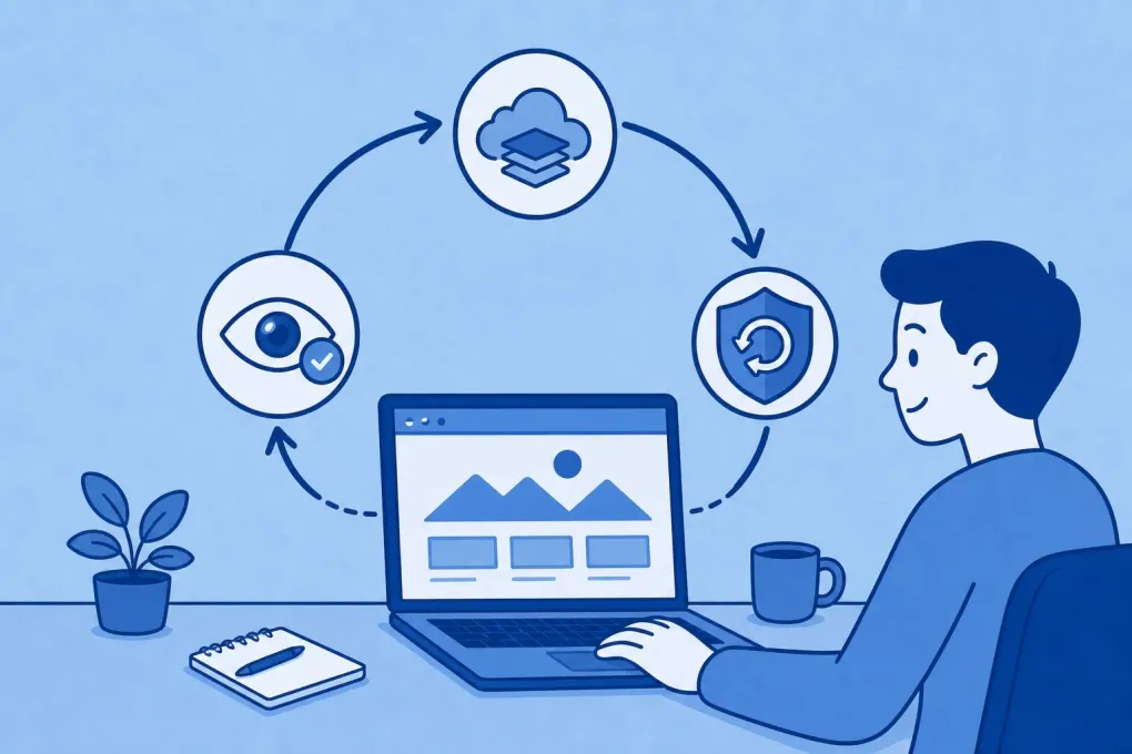A professional monitoring the protection and continuity of a WordPress site